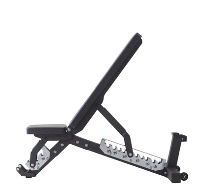 Heavy-duty adjustable home gym bench by Markif with padded seat and backrest, suitable for strength training and versatile workouts.