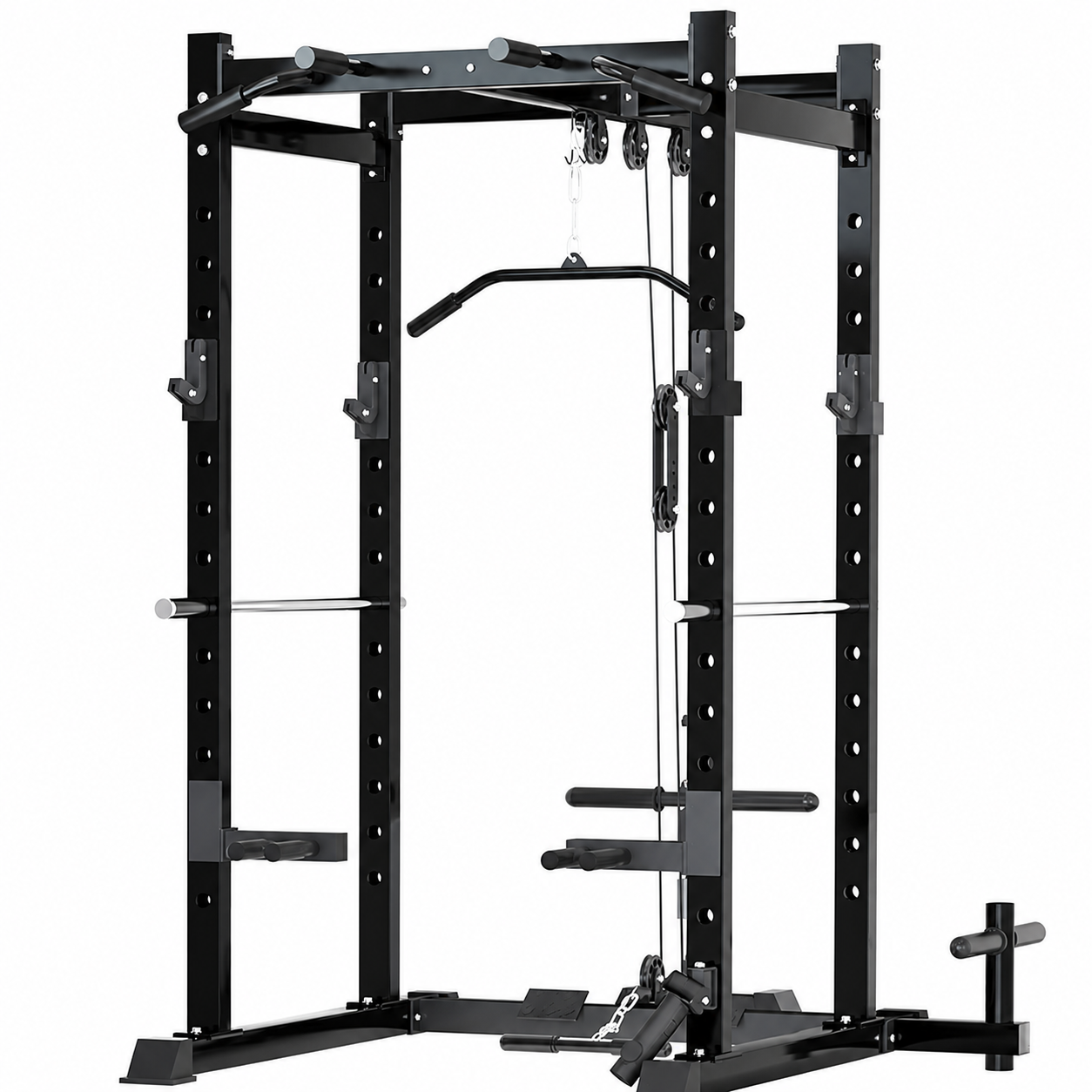 Heavy-Duty Power Rack With Lat Pulldown Attachment