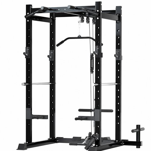 Heavy-Duty Power Rack With Lat Pulldown Attachment