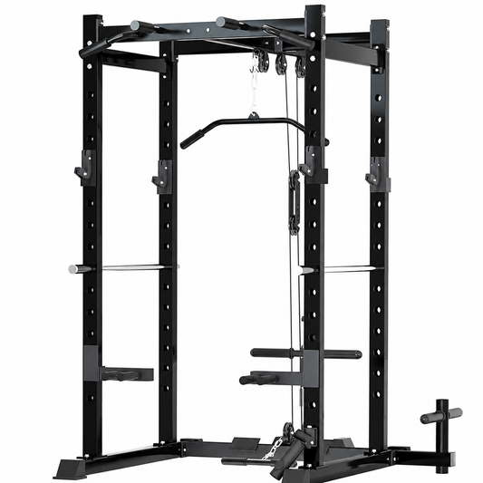 Heavy-Duty Power Rack With Lat Pulldown Attachment