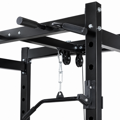 Heavy-Duty Power Rack With Lat Pulldown Attachment