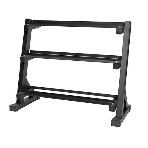Commercial 3-tier dumbbell rack by Markif holding 5 to 50 lbs PVC dumbbell set with black frame and organized storage