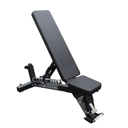 Adjustable heavy-duty Markif home gym bench with padded surface for versatile strength training exercises.