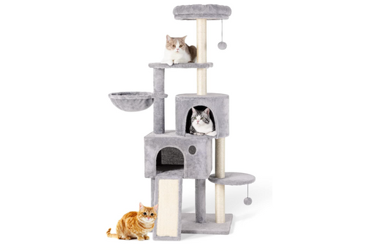 Multi-Level Cat Tree with Condos, Scratching Posts and Hanging Toys