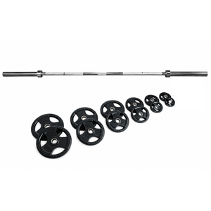 245 lb Rubber-Coated Olympic Plate Set with 7 ft Barbell