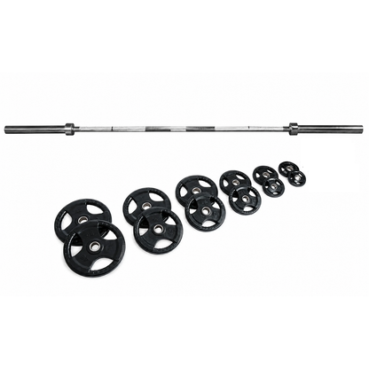 245 lb Rubber-Coated Olympic Plate Set with 7 ft Barbell