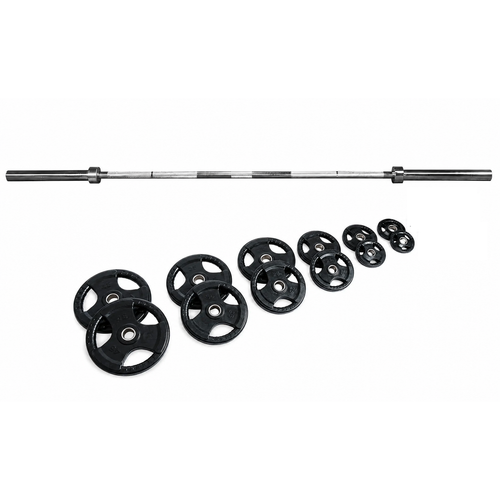 245 lb Rubber-Coated Olympic Plate Set with 7 ft Barbell
