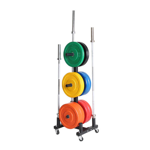 Markif Olympic plate holder with bumper storage, sturdy metal rack for organizing weight plates in a gym or home workout space.